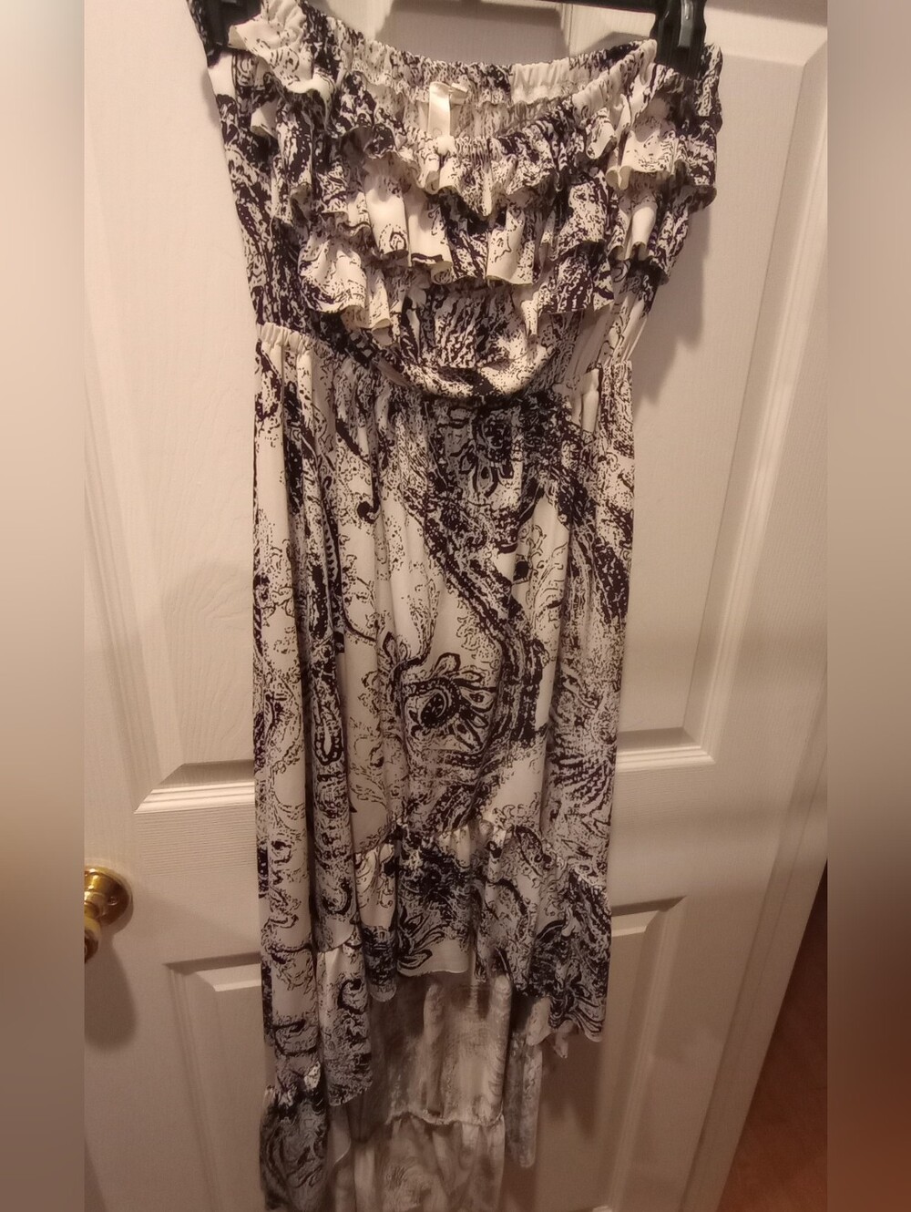 Black and White Paisley Strapless Dress